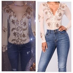 Fashion Nova Long Sleeve Sheer Embroidered Top